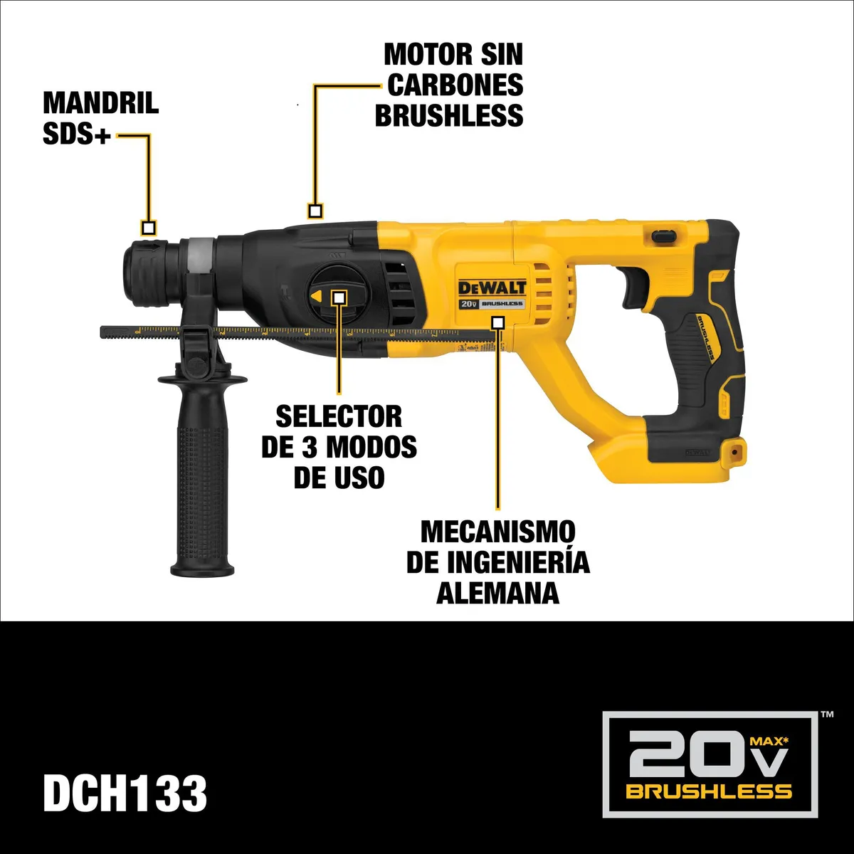 DEWALT - Rotomartillo Inalámbrico Dewalt SDS Plus 20V BRUSHLESS + Atornillador de Impacto InalámbricoDewalt 1/4" 20V BRUSHLESS DCK260D1P1T