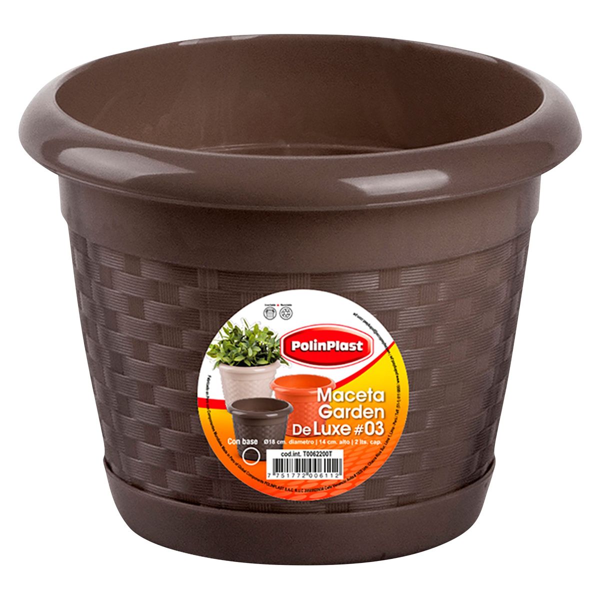 POLINPLAST - Maceta Garden Deluxe con Base #3 18x14x