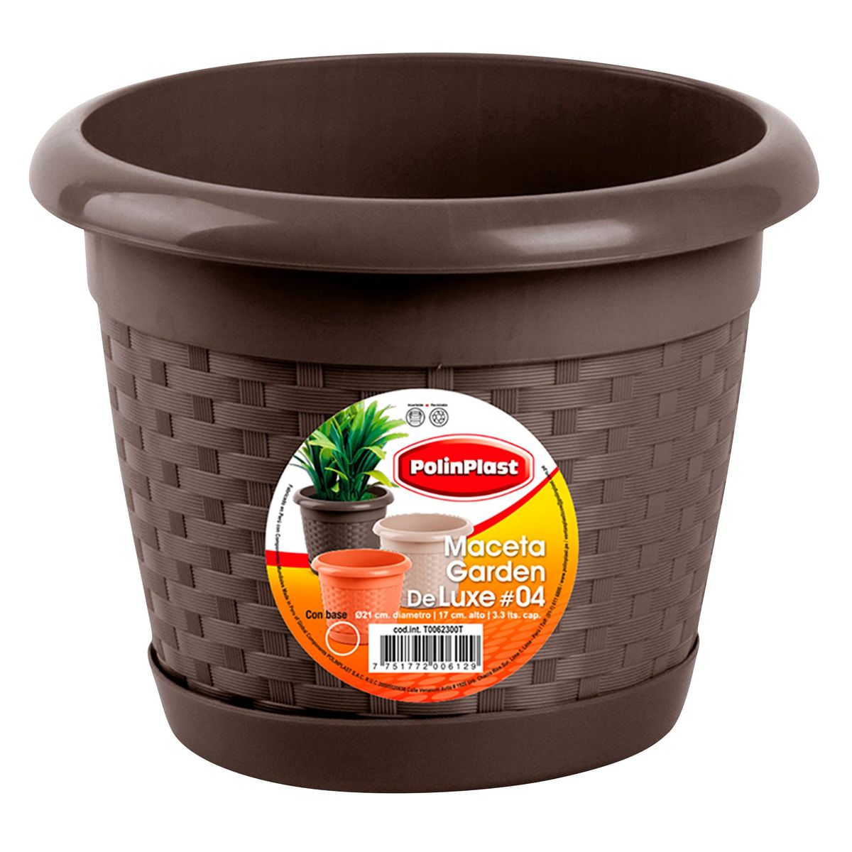 POLINPLAST - Maceta Garden Deluxe con Base #4 21x17x