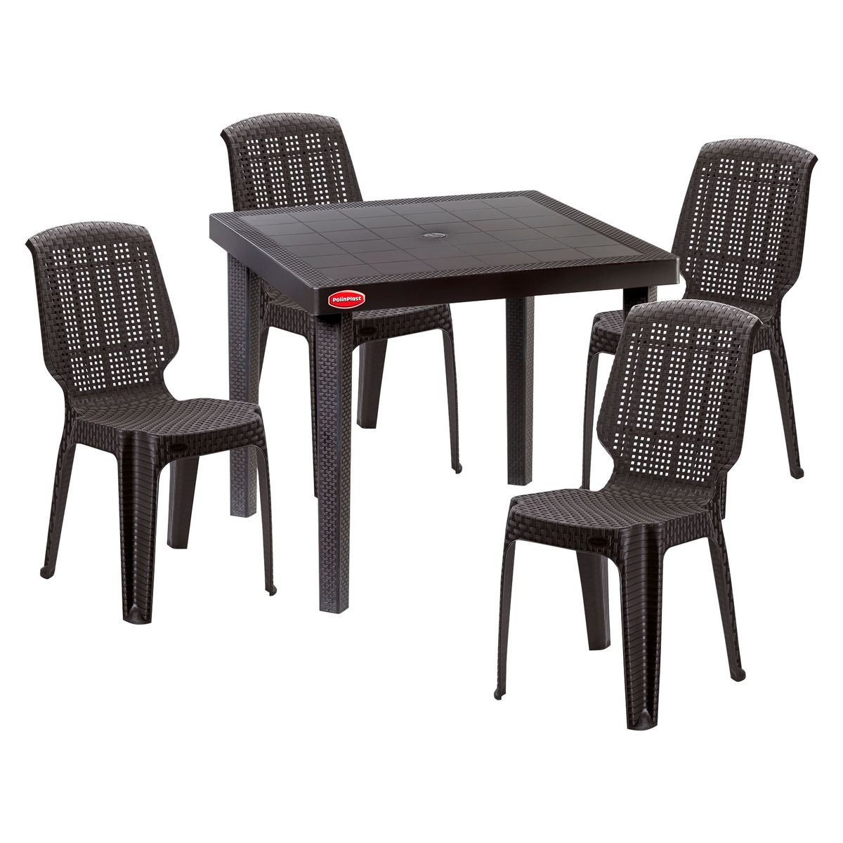 POLINPLAST - Set de Mesa de Plástico Jamaica con 4 Sillas Marrón