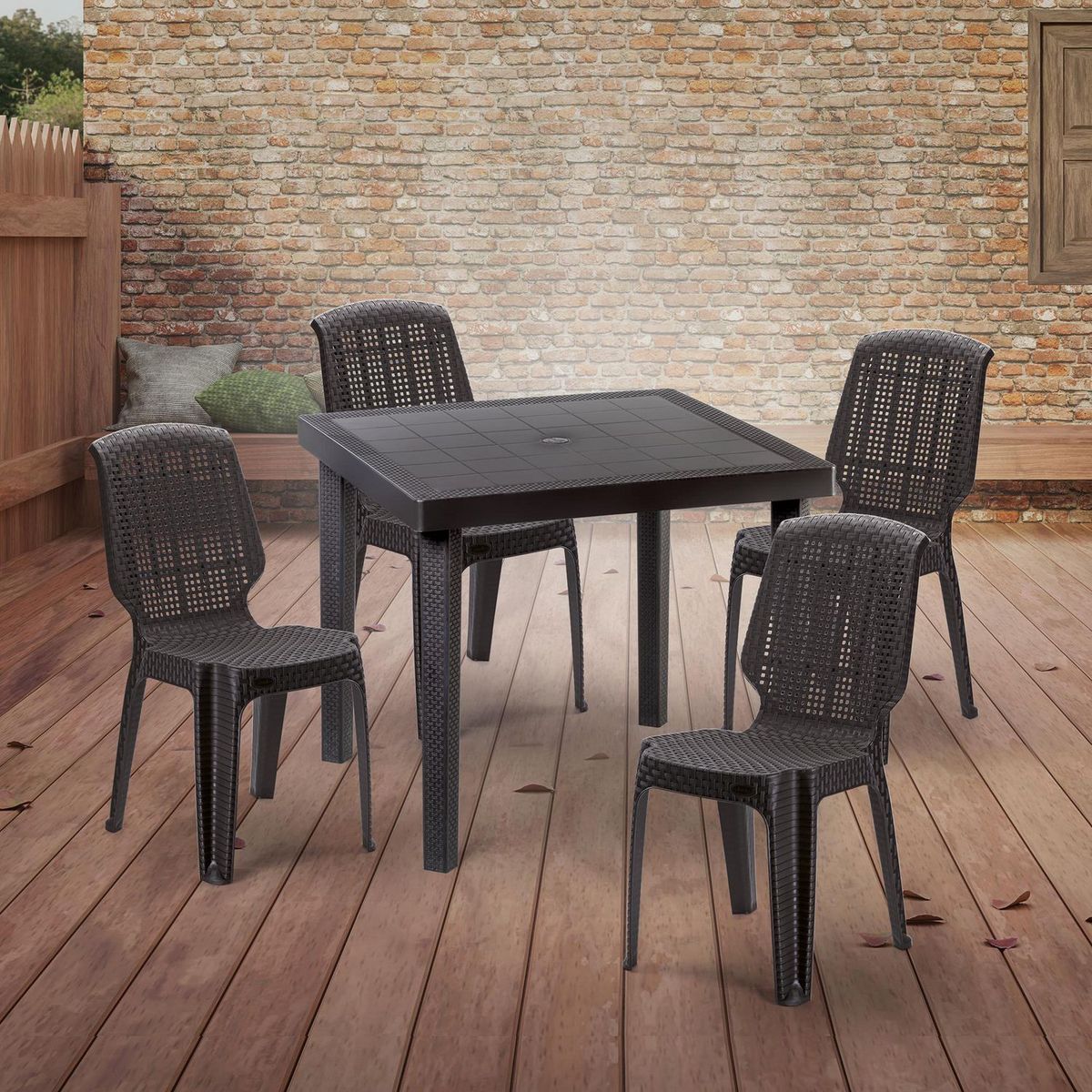 POLINPLAST - Set de Mesa de Plástico Jamaica con 4 Sillas Marrón