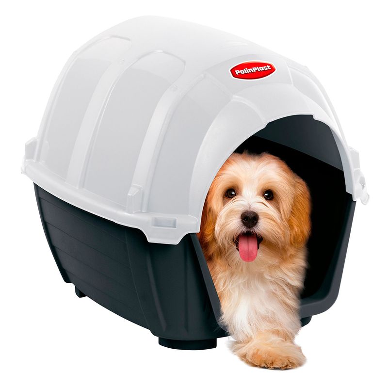POLINPLAST - Casa para Perro Raza Pequeña PVC Negro con Blanco 47x50x60cm