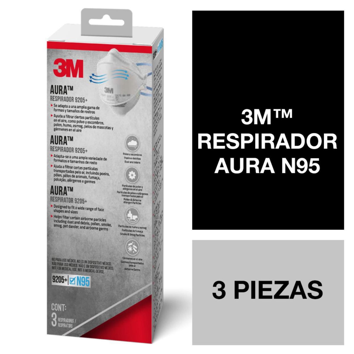 3M - Respirador N95 Desechable 3M Aura x 3 unds