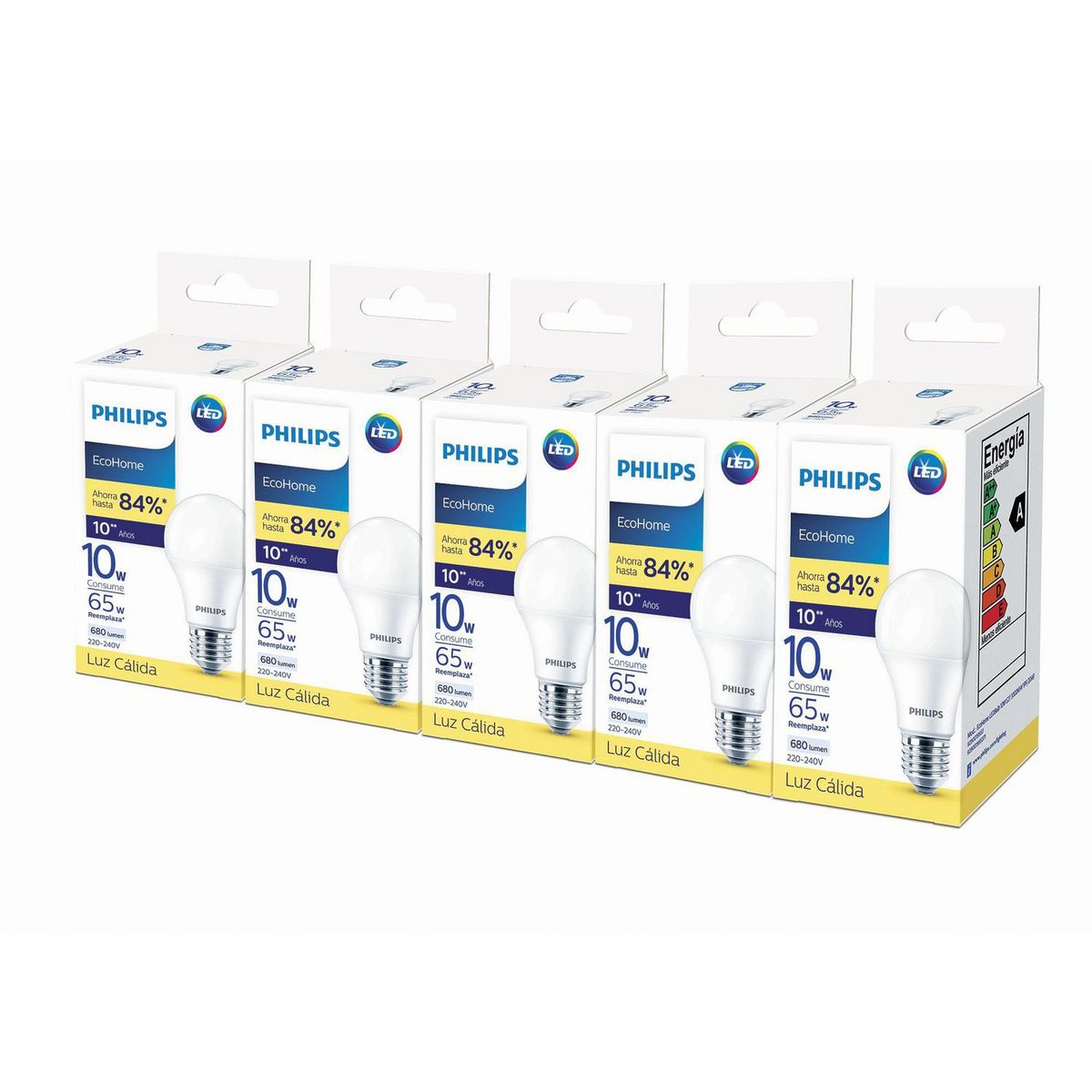 PHILIPS - Pack x 5 Ecohome Ledbulb 10W Luz Cálida