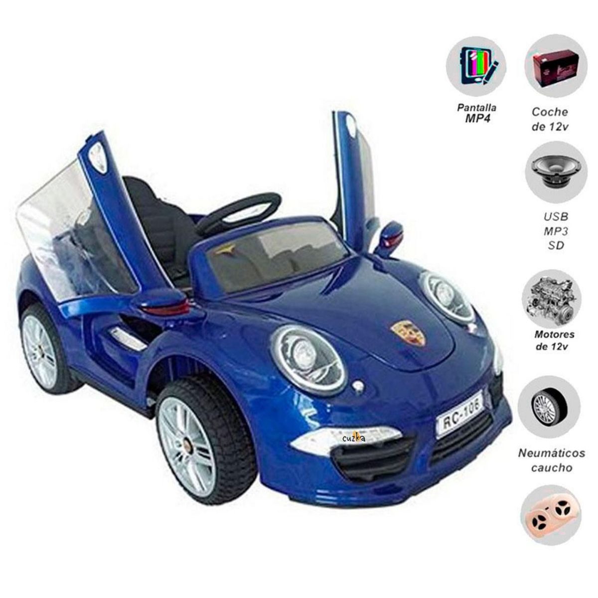 CUZKA - Auto a Batería Porshe 911 Pantalla MP5 Azul