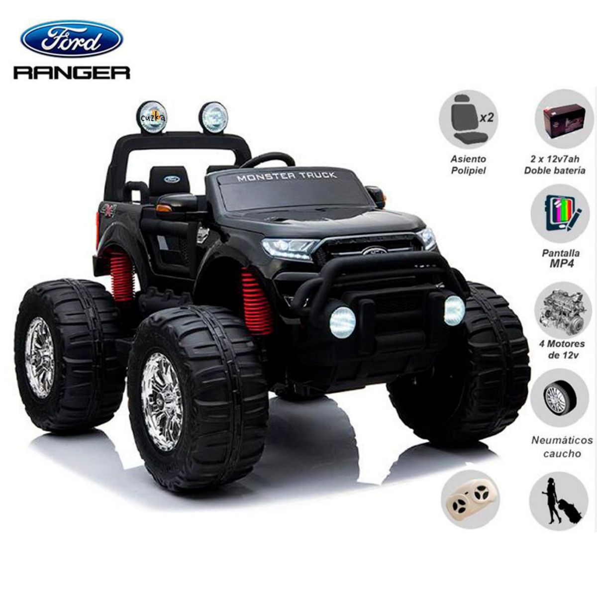 CUZKA - Camioneta a Batería Ford Monster truck Negro