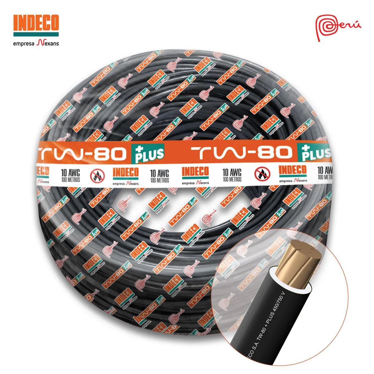 INDECO - Cable TW-80 Plus 8 AWG Indeco 450/750V Negro 100 Metros