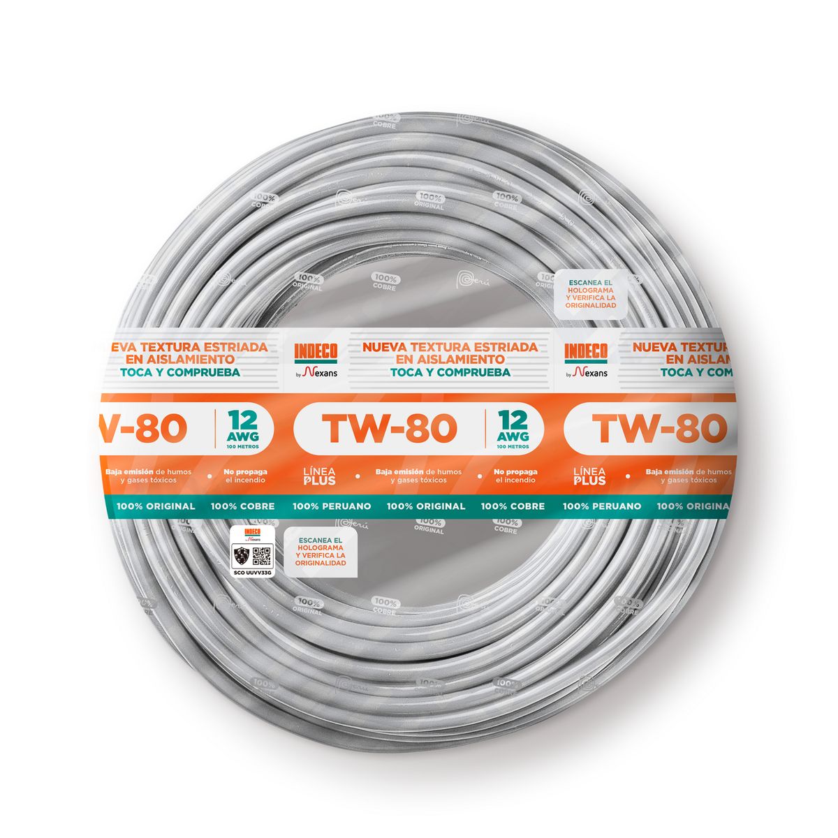 INDECO - Cable TW-80 Plus 12 AWG Indeco 450/750V Blanco 100 Metros