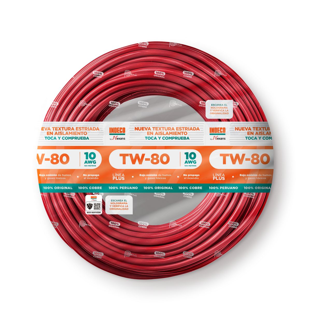 INDECO - Cable TW-80 Plus 10 AWG Indeco 450/750V Rojo 100 Metros