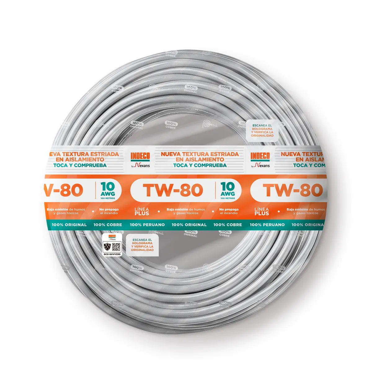INDECO - Cable TW-80 Plus 10 AWG Indeco 450/750V Blanco 100 Metros