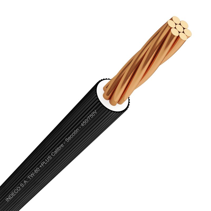 INDECO - Cable TW-80 Plus 450/750V 12 AWG Negro 100 Metros