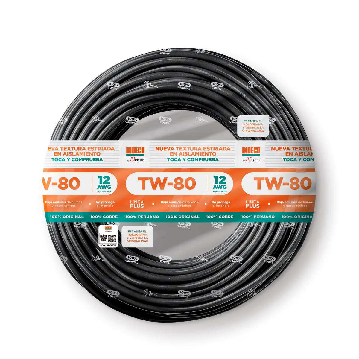 INDECO - Cable TW-80 Plus 12 AWG Indeco 450/750V Negro 100 Metros