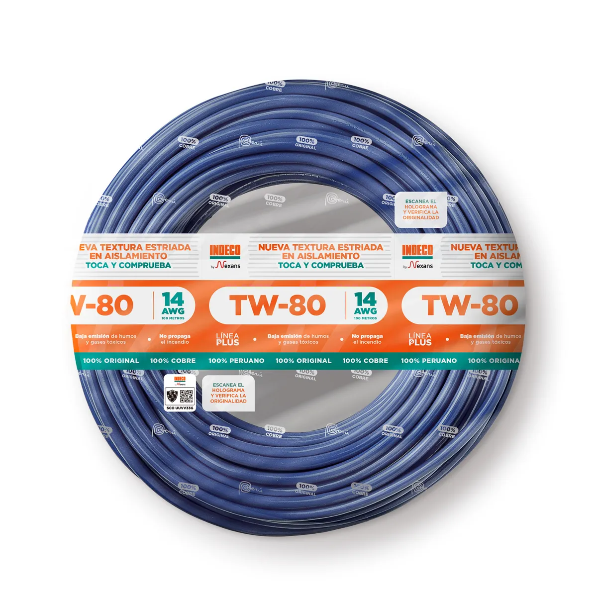 INDECO - Cable TW-80 Plus 14 AWG Indeco 450/750V Azul 100 Metros