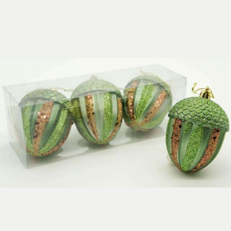 GENERICO - Set 3 Bellotas Navidad 10 cm Verdes