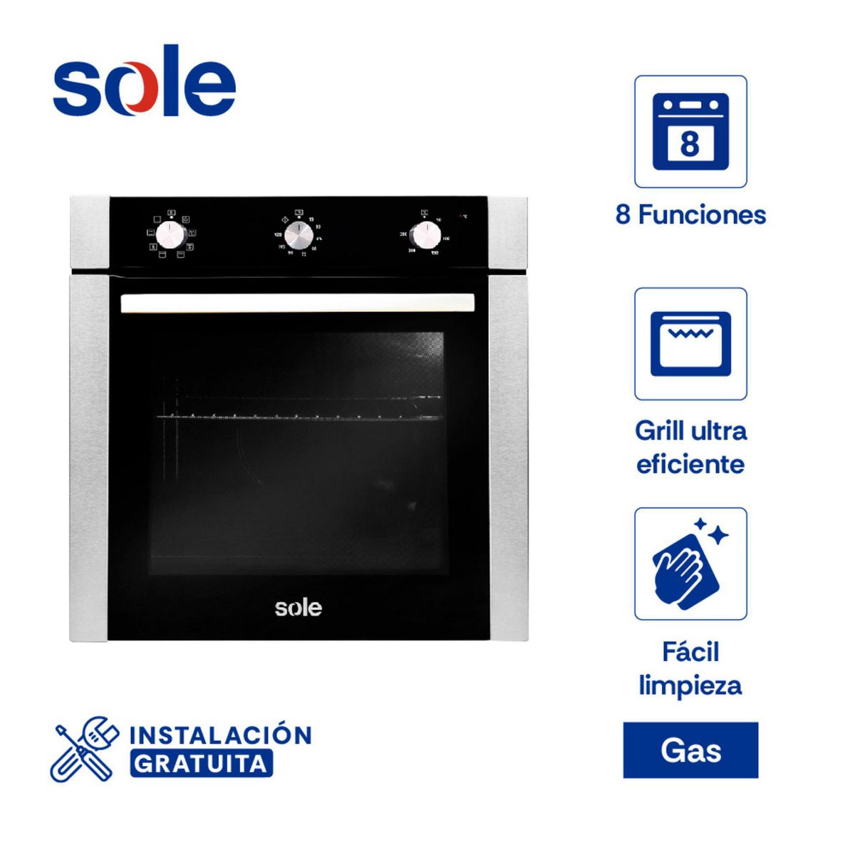 SOLE - Horno Empotrable Eléctrico 65L Sole SOLHO010V3 Negro/Acero
