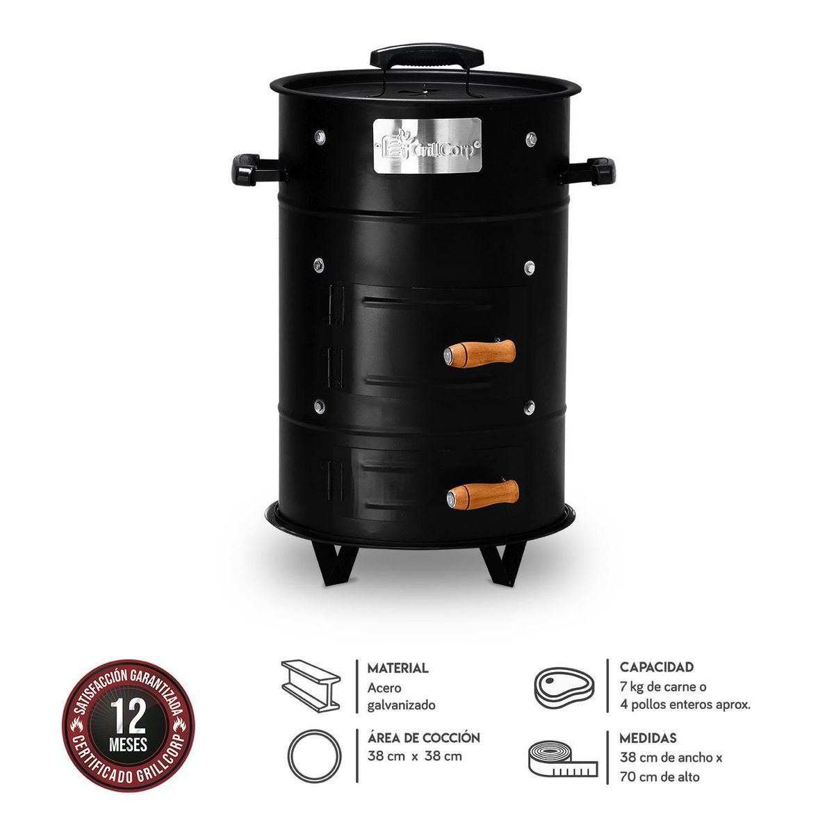 GRILLCORP - Cilindro Ahumador a Carbón Grillcorp Chico 70x38cm