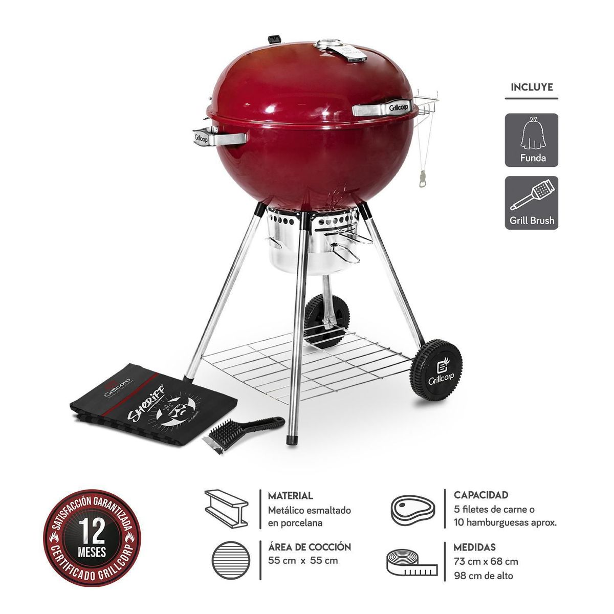 GRILLCORP - Combo Parrilla a Carbón Grillcorp 98x68x73cm Sheriff 22 Rojo