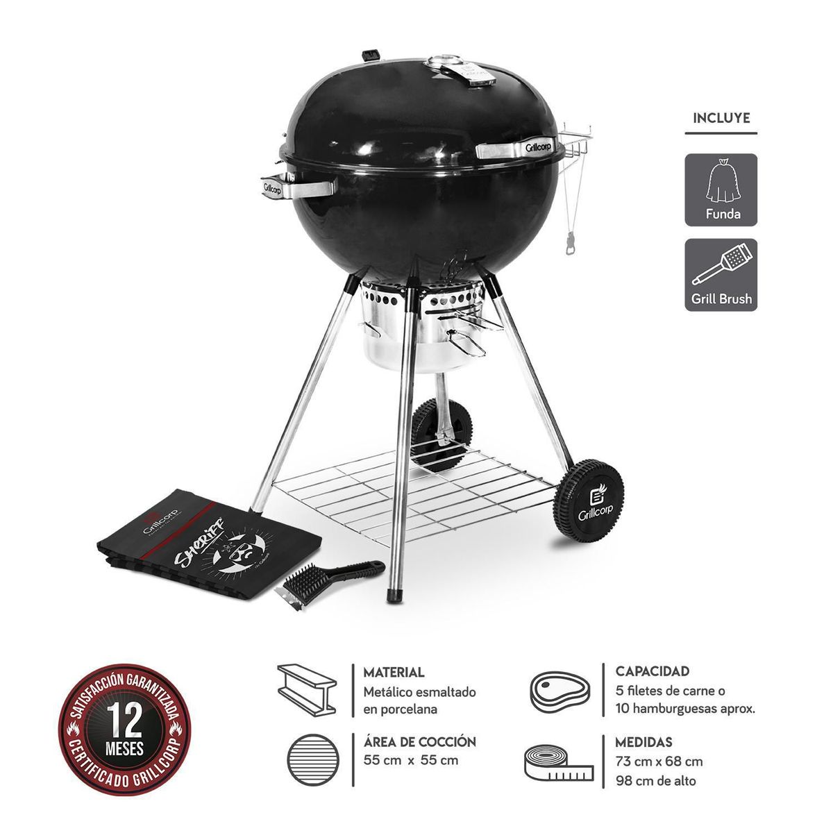GRILLCORP - Combo Parrilla a Carbón Grillcorp 98x68x73cm Sheriff 22 Negro