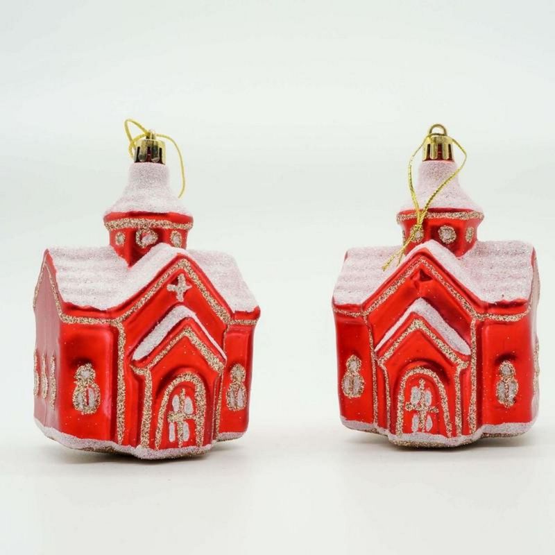 GENERICO - Set 2 Casitas Navidad 12 cm Rojas