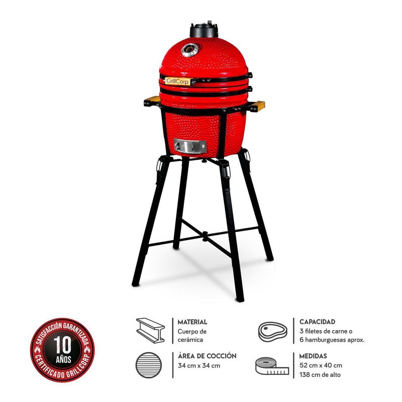 GRILLCORP - Kamado Grillcorp 15" Clásico 138x52cm Rojo