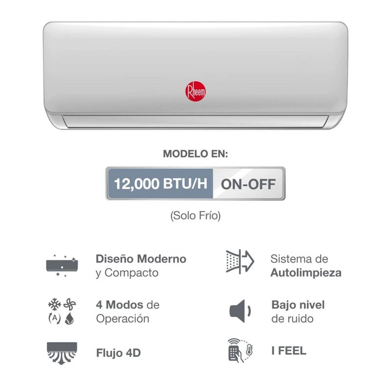RHEEM - Aire Acondicionado Rheem 12000 BTU On/Off Frío