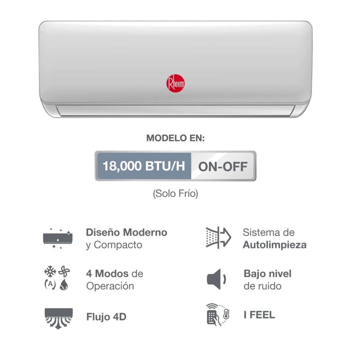 RHEEM - Aire Acondicionado Rheem 18000 BTU On/Off Frío