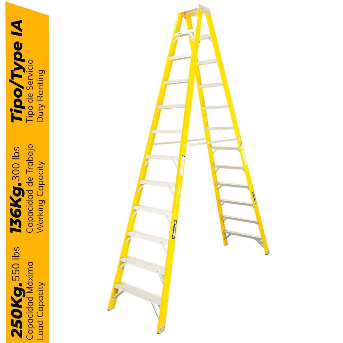 BRONCO AMERICAN - Escalera Tijera Fibra de Vidrio 12 Pasos Doble