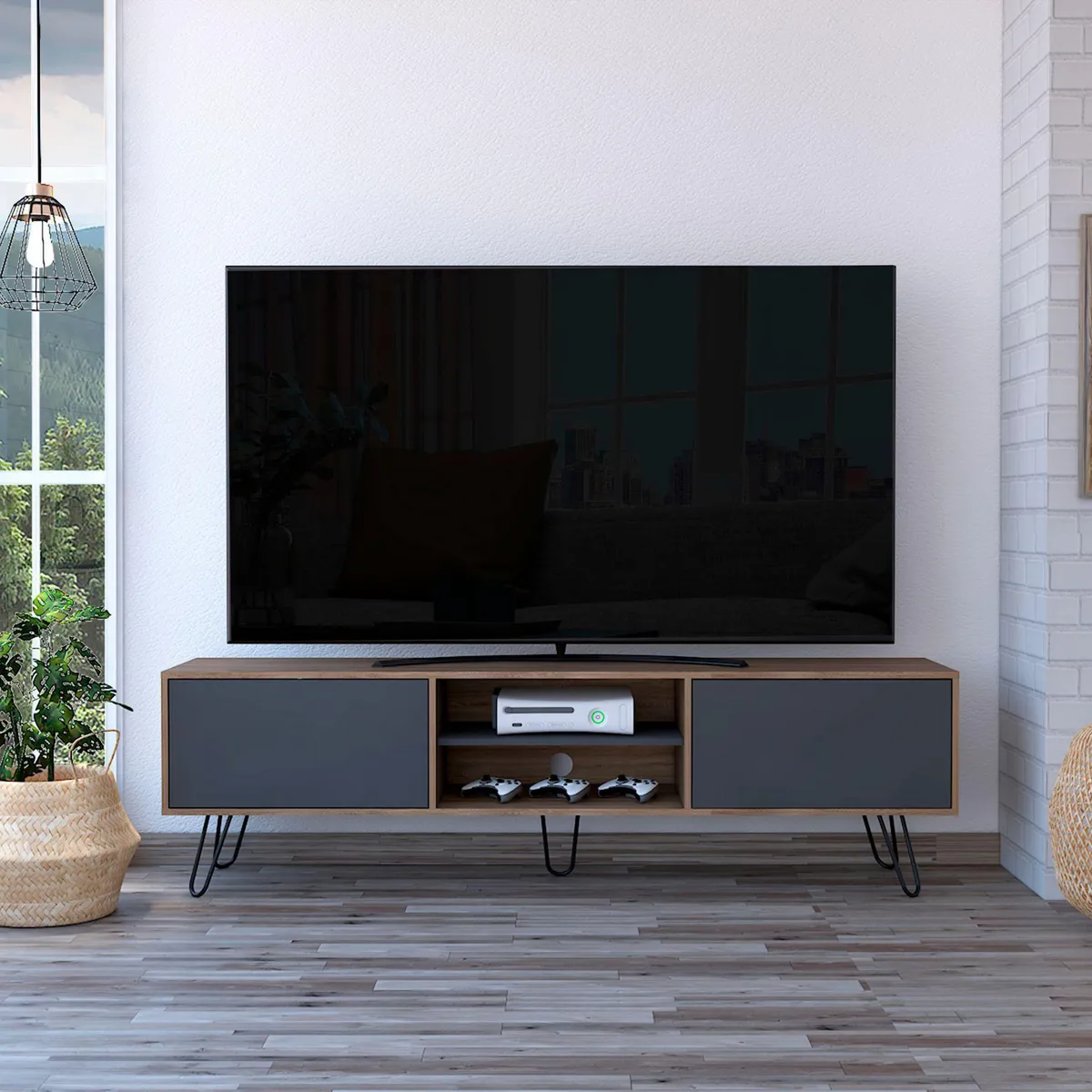 TUHOME - Mesa de TV 80" Vassel Miel/Blanco