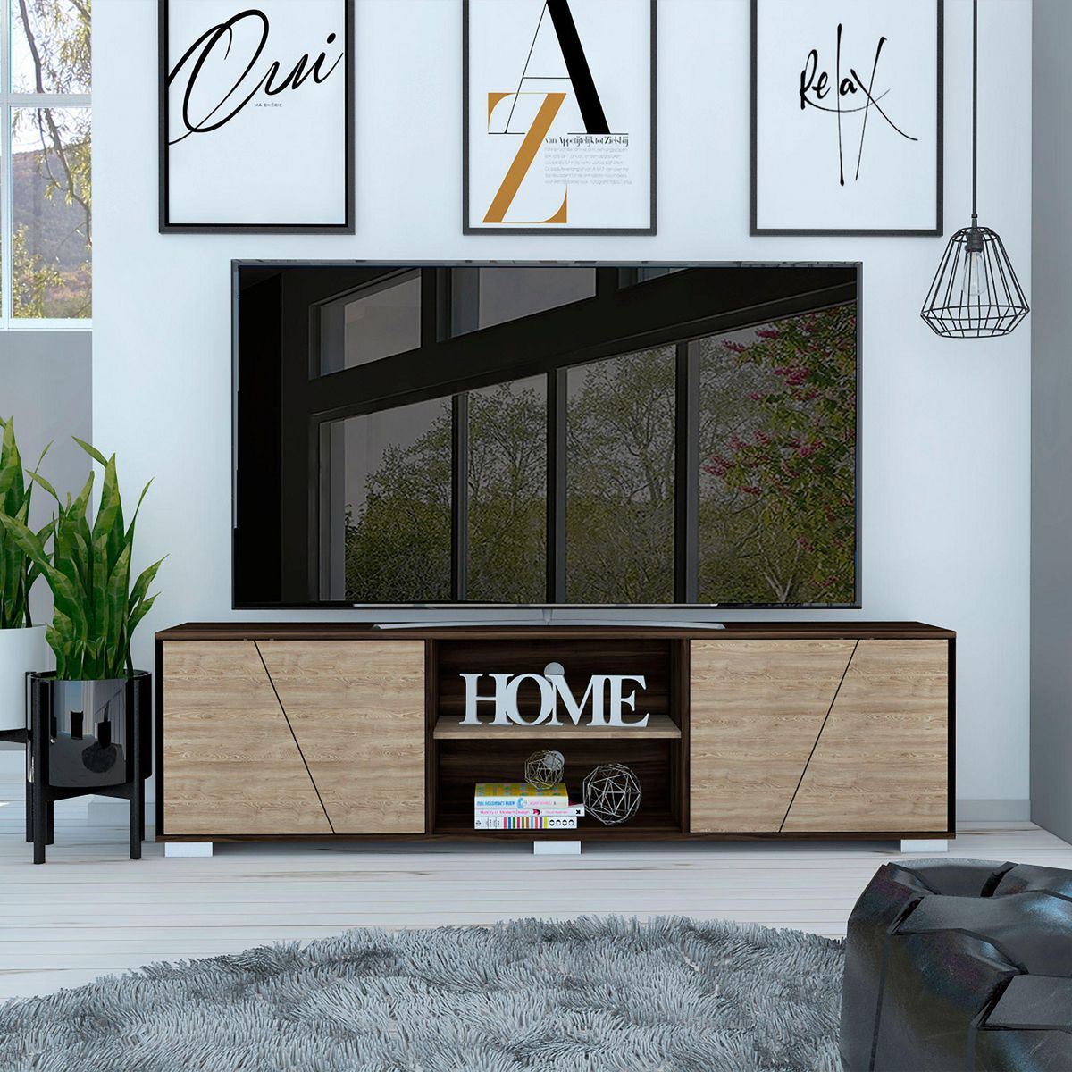 TUHOME - Mesa de TV Fraktal 80" Habano/Miel