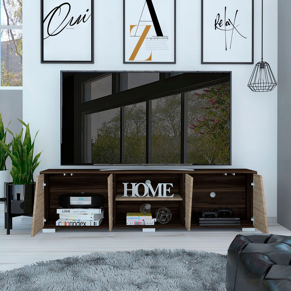 TUHOME - Mesa de TV Fraktal 80" Habano/Miel