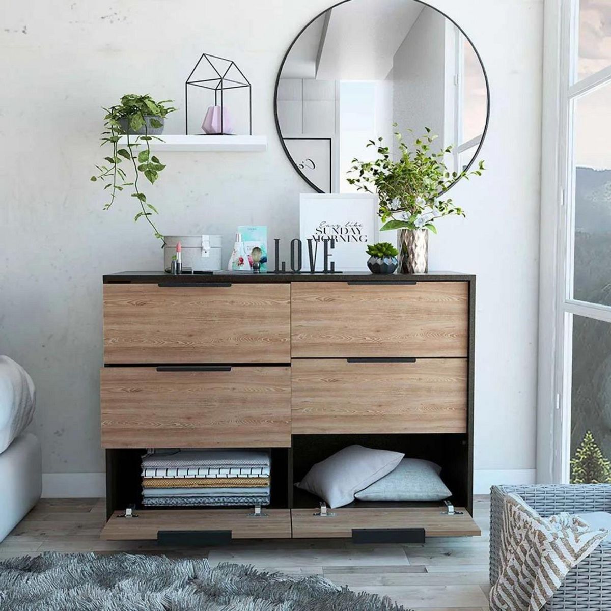 TUHOME - Cómoda 2 Puertas 4 Cajones Kaia