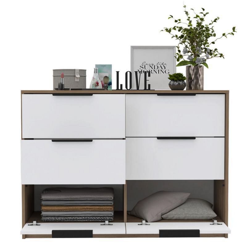 TUHOME - Cómoda 2 Puertas 4 Cajones Miel/Blanco