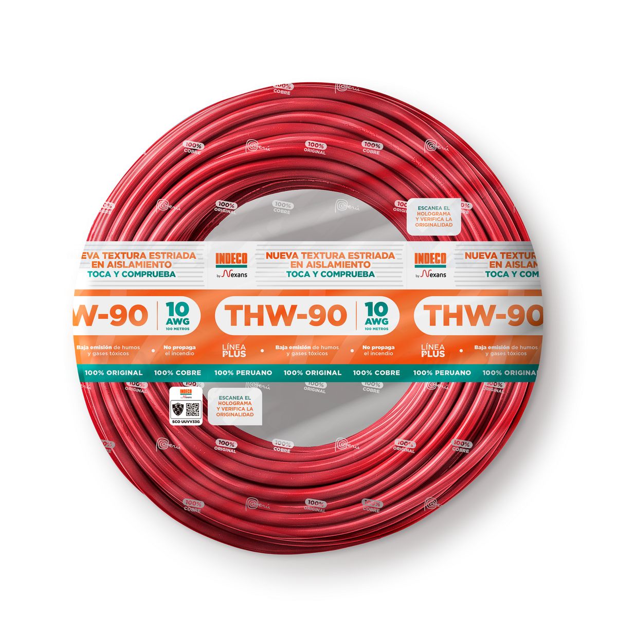 INDECO - Cable THW-90 Plus 10 AWG Indeco 450/750V Rojo 100 Metros