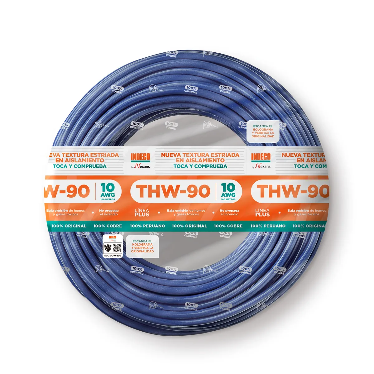 INDECO - Cable THW-90 Plus 10 AWG Indeco 450/750V Azul 100 Metros