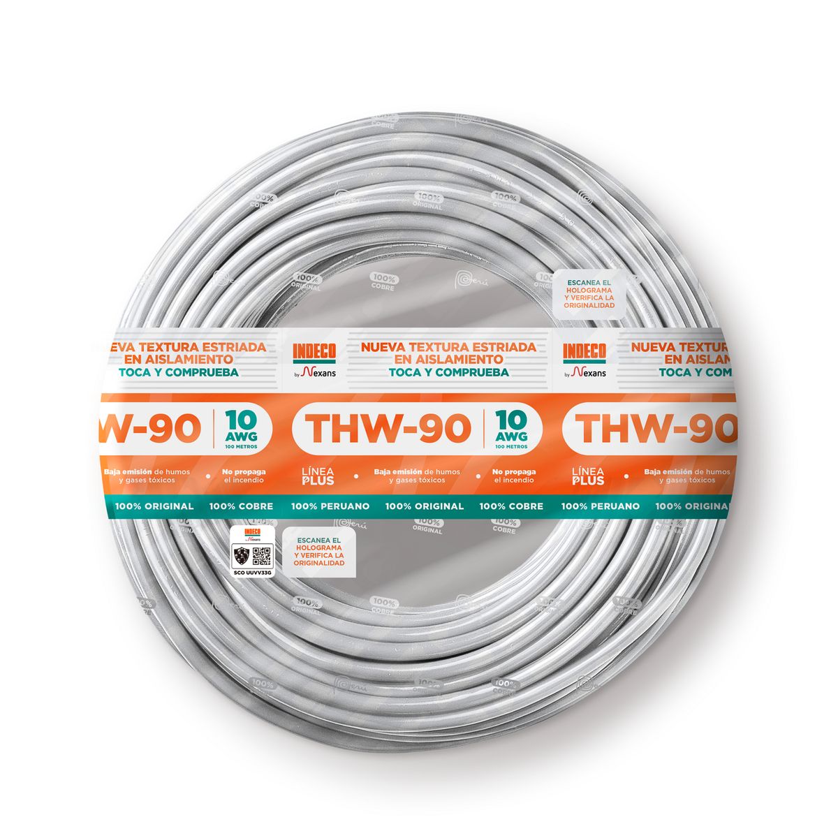 INDECO - Cable THW-90 Plus 10 AWG Indeco 450/750V Blanco 100 Metros