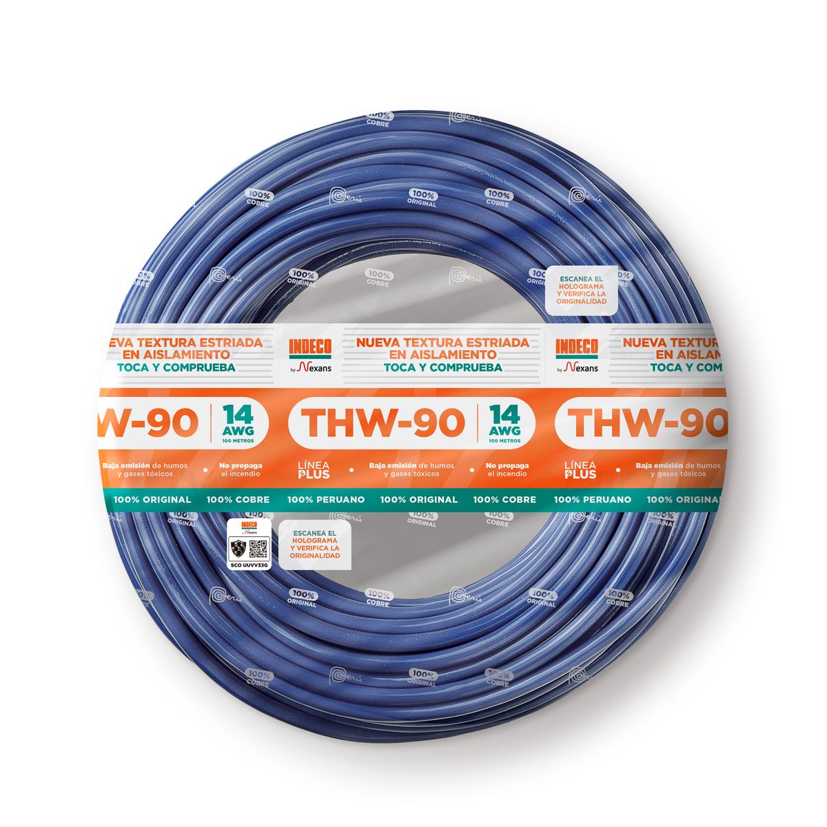 INDECO - Cable THW-90 Plus 14 AWG Indeco 450/750V Azul 100 Metros