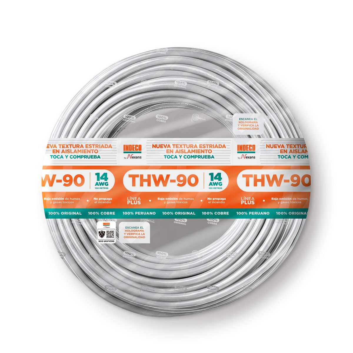INDECO - Cable THW-90 Plus 14 AWG Indeco 450/750V Blanco 100 Metros