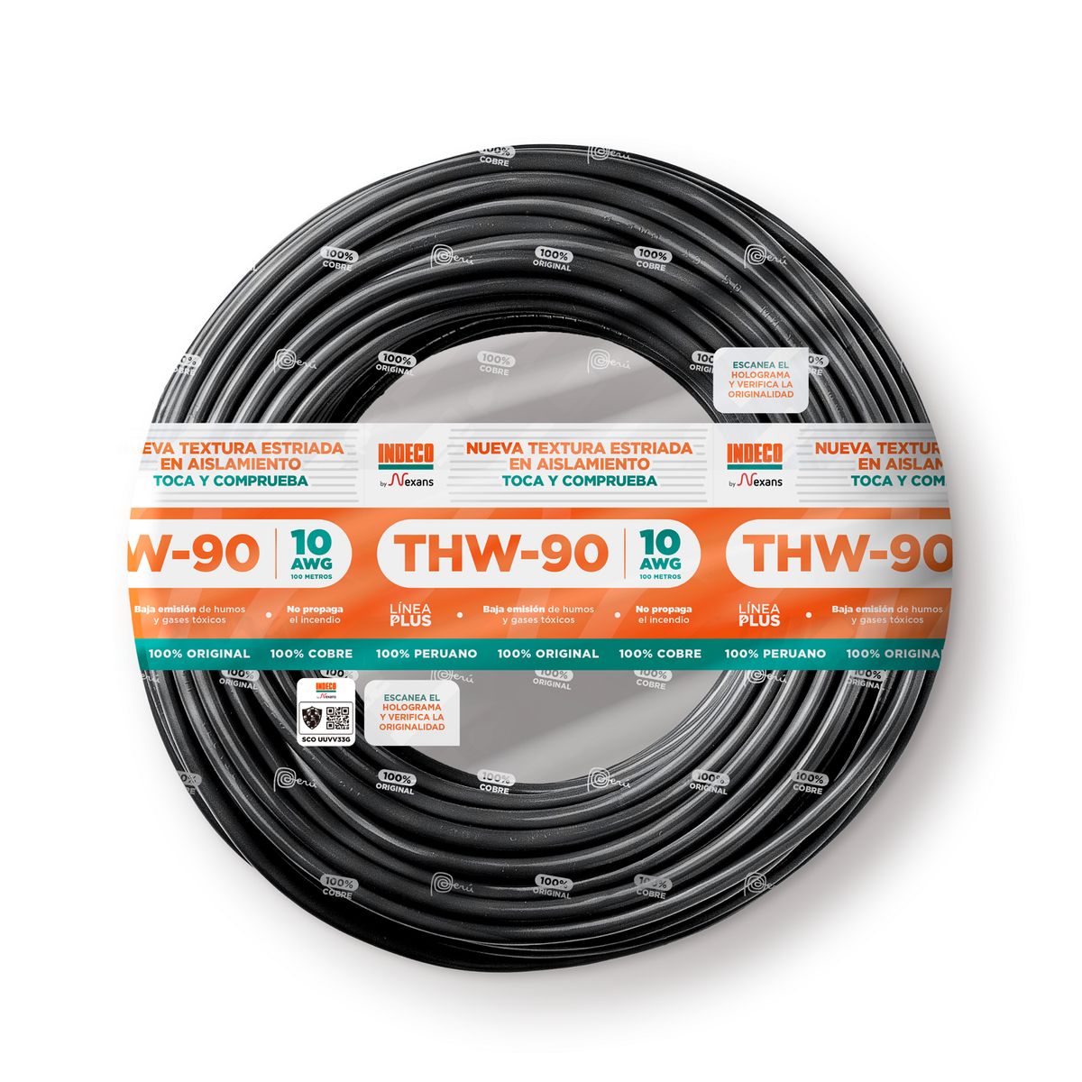 INDECO - Cable THW-90 Plus 10 AWG Indeco 450/750V Negro 100 Metros