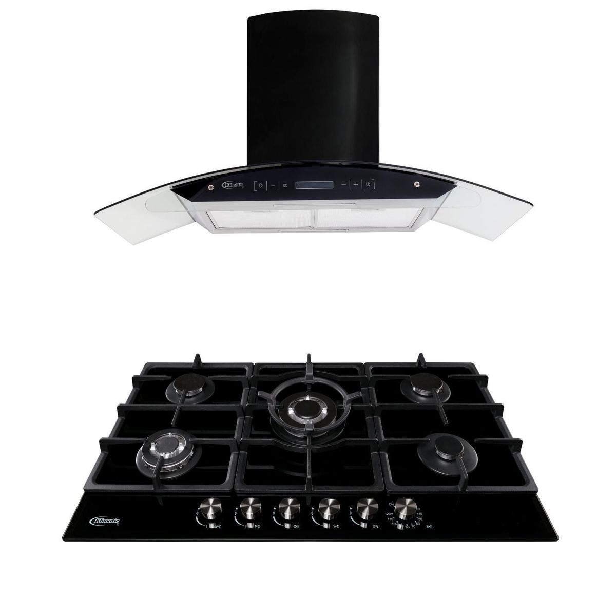 KLIMATIC - Combo Klimatic Cocina Empotrable 5 Hornillas Aosta 90 + Campana Decorativa 90cm Venezia Black