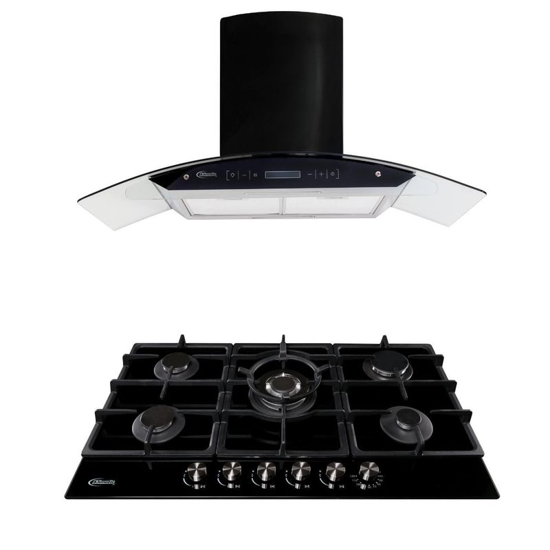 KLIMATIC - Combo Klimatic Cocina Empotrable 5 Hornillas Trevi 90 + Campana Decorativa 90cm Venezia Black