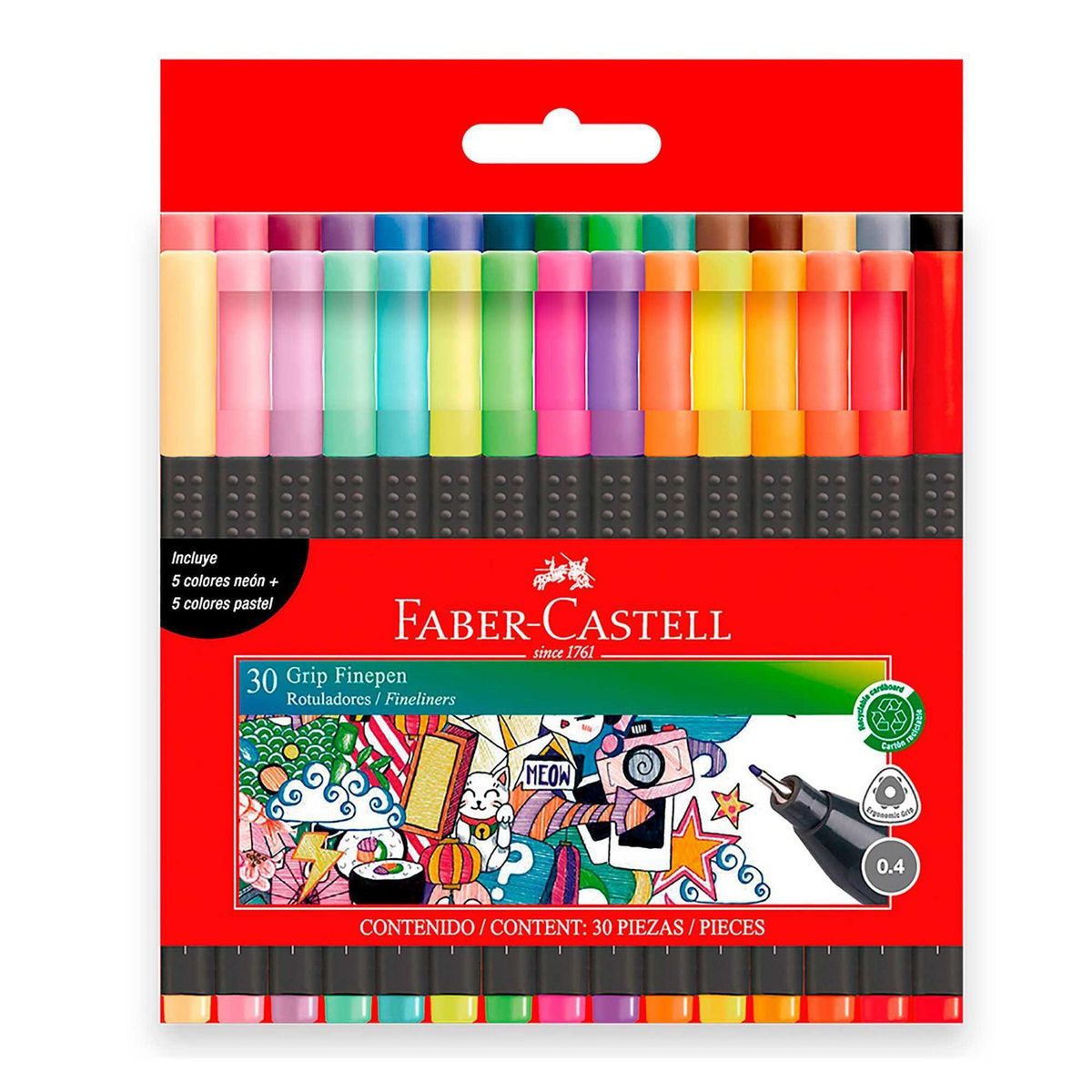 FABER CASTELL - Marcador Rotulador Grip Finepen x 30