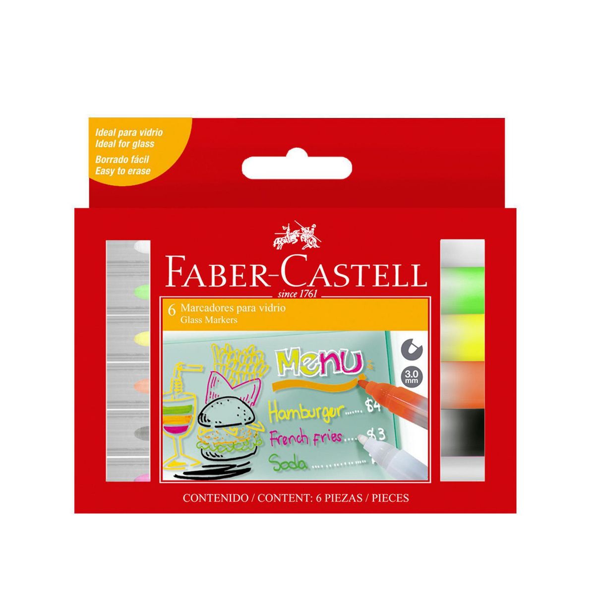 FABER CASTELL - Marcador de Vidrio Glass Marker x 6