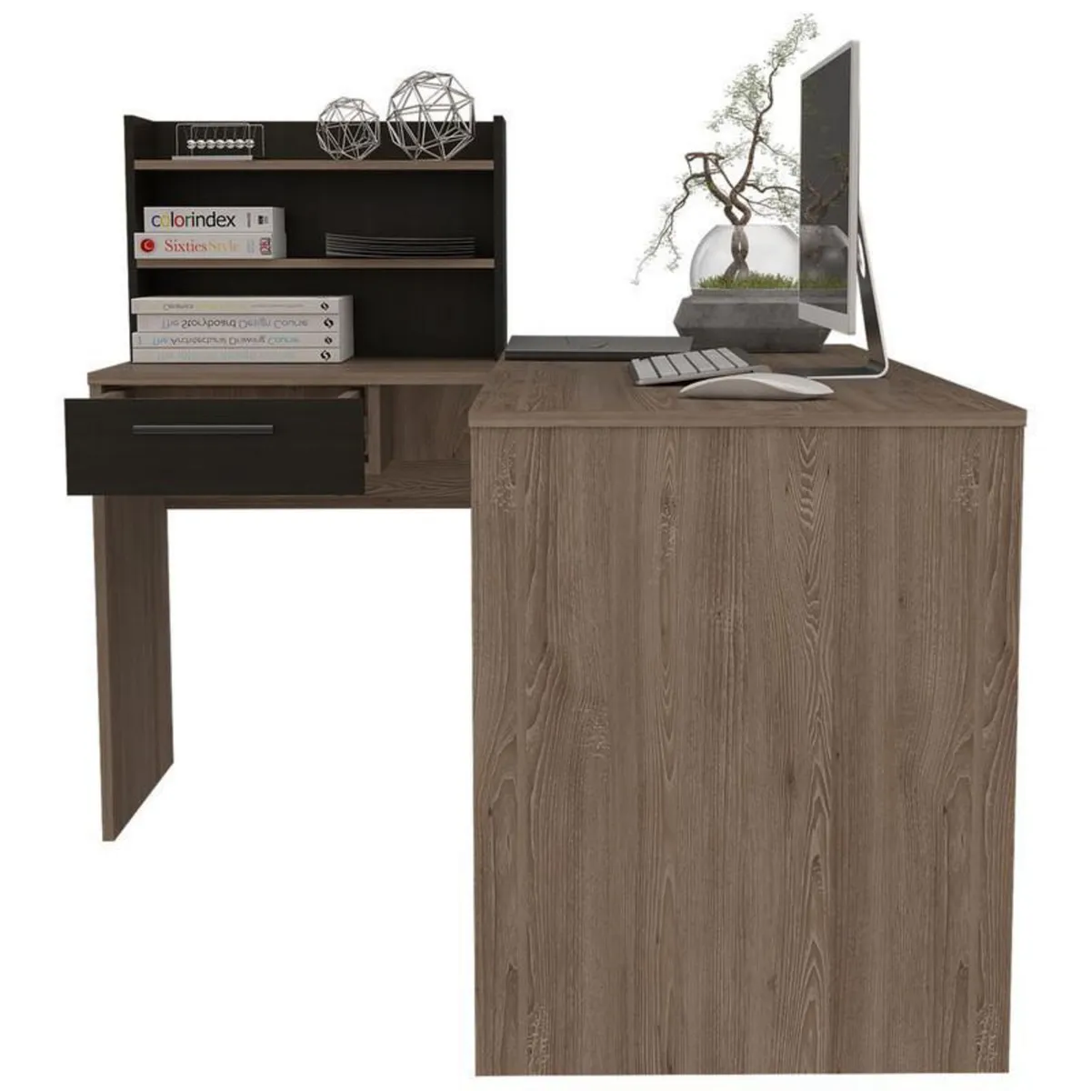 TUHOME - Escritorio en L Wengue Melamina Bilbao con Estante