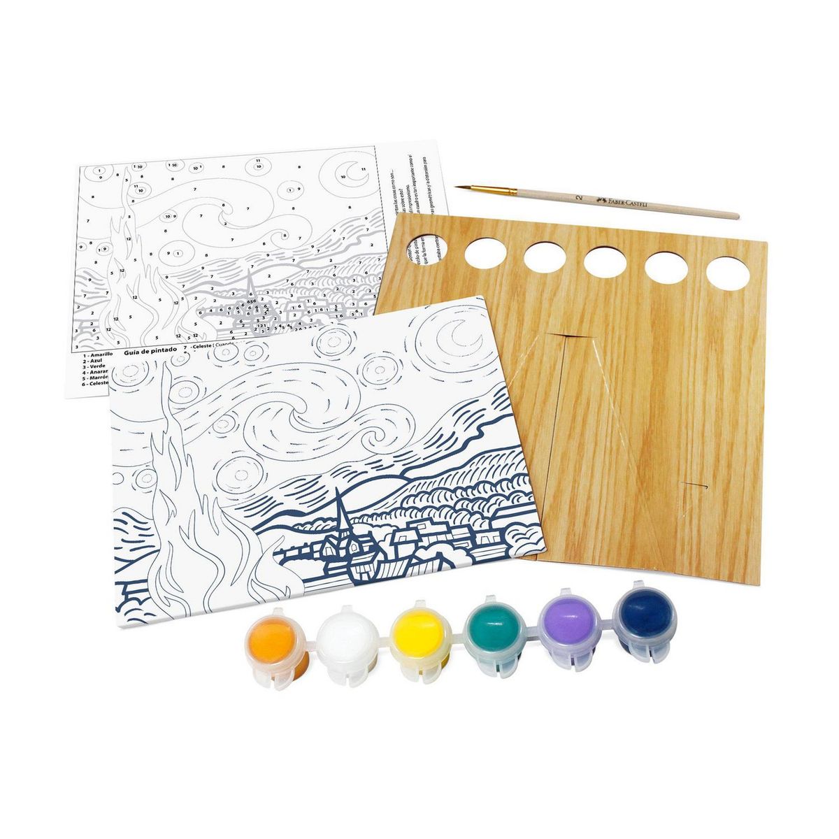 FABER CASTELL - Lienzo Noche Estrellada Van Gogh + 6 Pinturas Acrílicas