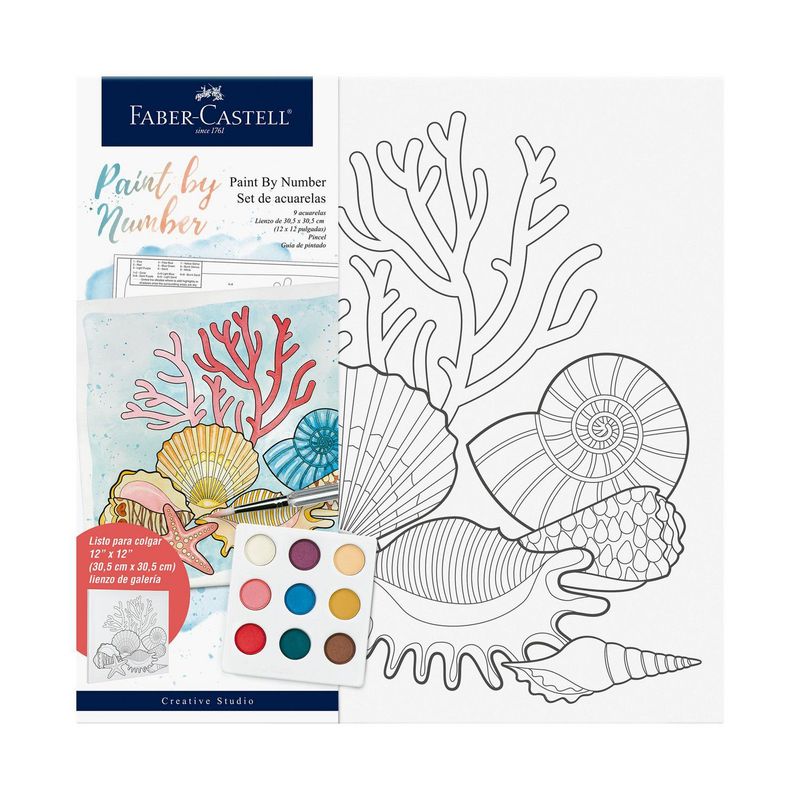 FABER CASTELL - Lienzo Paint By Number Costa + 9 Acuarelas