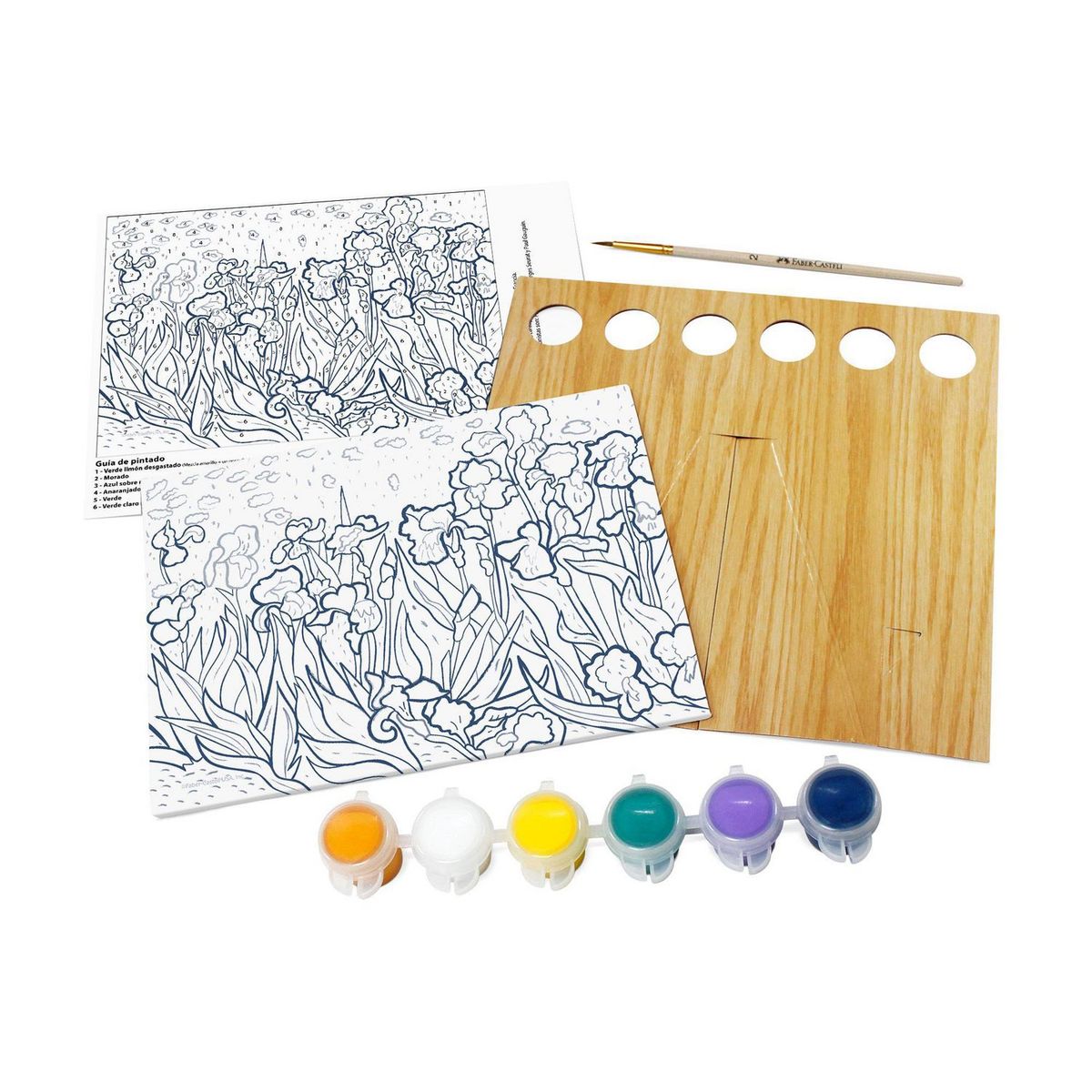 FABER CASTELL - Lienzo Lirios Van Gogh + 6 Pinturas Acrílicas