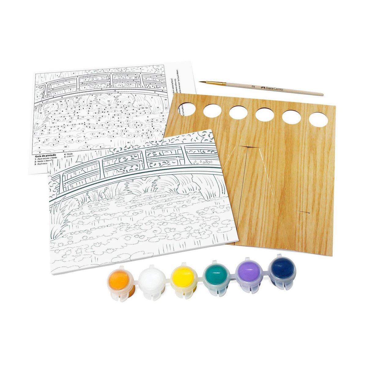 FABER CASTELL - Lienzo Puente Japonés Monet + 6 Pinturas Acrílicas