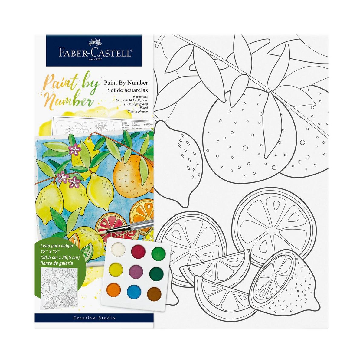 Lienzo Paint By Number Frutas + 9 Acuarelas, marca FABER CASTELL - Foto Principal