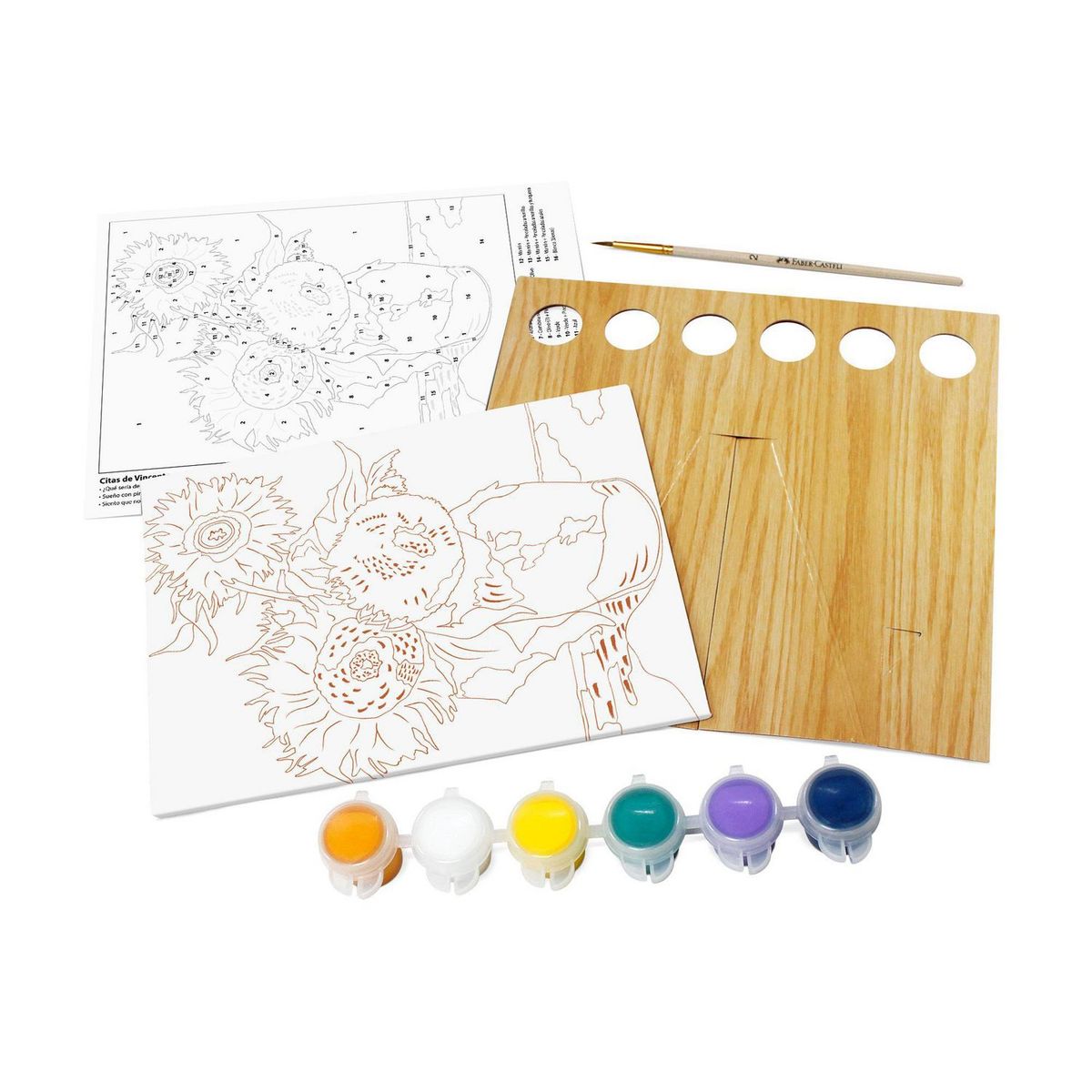 FABER CASTELL - Lienzo Girasoles Van Gogh + 6 Pinturas Acrílicas