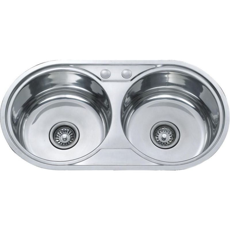 R INOX - Lavadero de Cocina Acero Inoxidable 2 Pozas Redondas 85x45cm